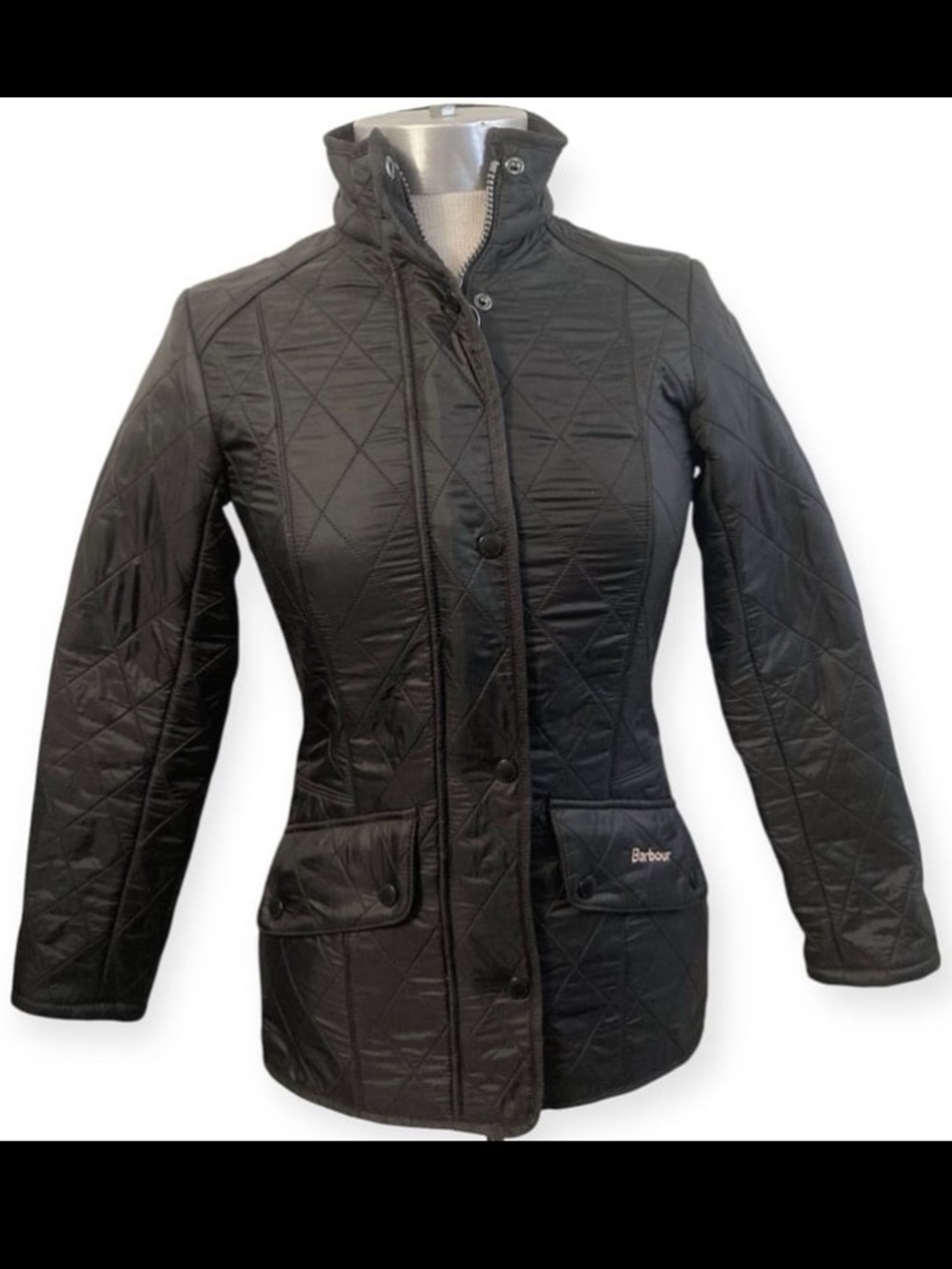 Barbour Cavalry Polarquilt Jacket Black Quilted Coat Size US 2 UK 6 LQU0087BK91